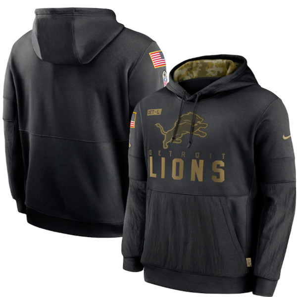 Men's Detroit Lions Black NFL 2020 Salute To Service Sideline Performance Pullover Hoodie